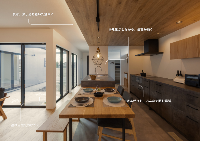 キッチンと食卓が一体になった住まい